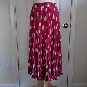 Pink Pleated Polka Dot Skirt